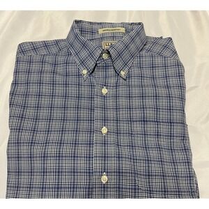 LL Bean Mens Blue White Glen Plaid Wrinkle Resistant Button Down Shirt XL